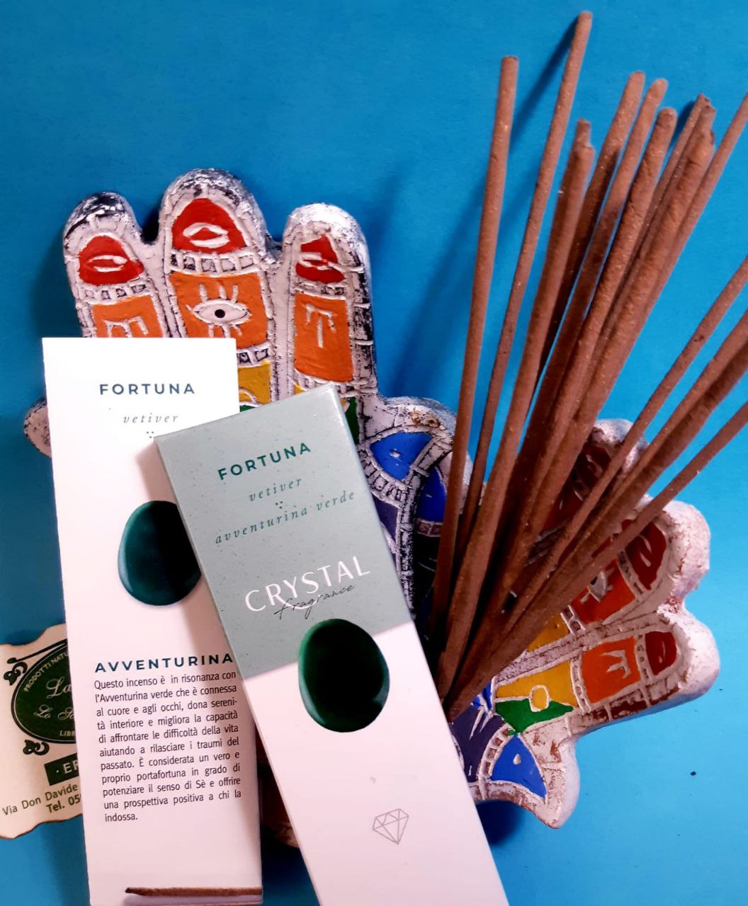 INCENS0 IN STICK CRYSTAL FRAGRANCE: FORTUNA (con vetiver e avventurina verde)