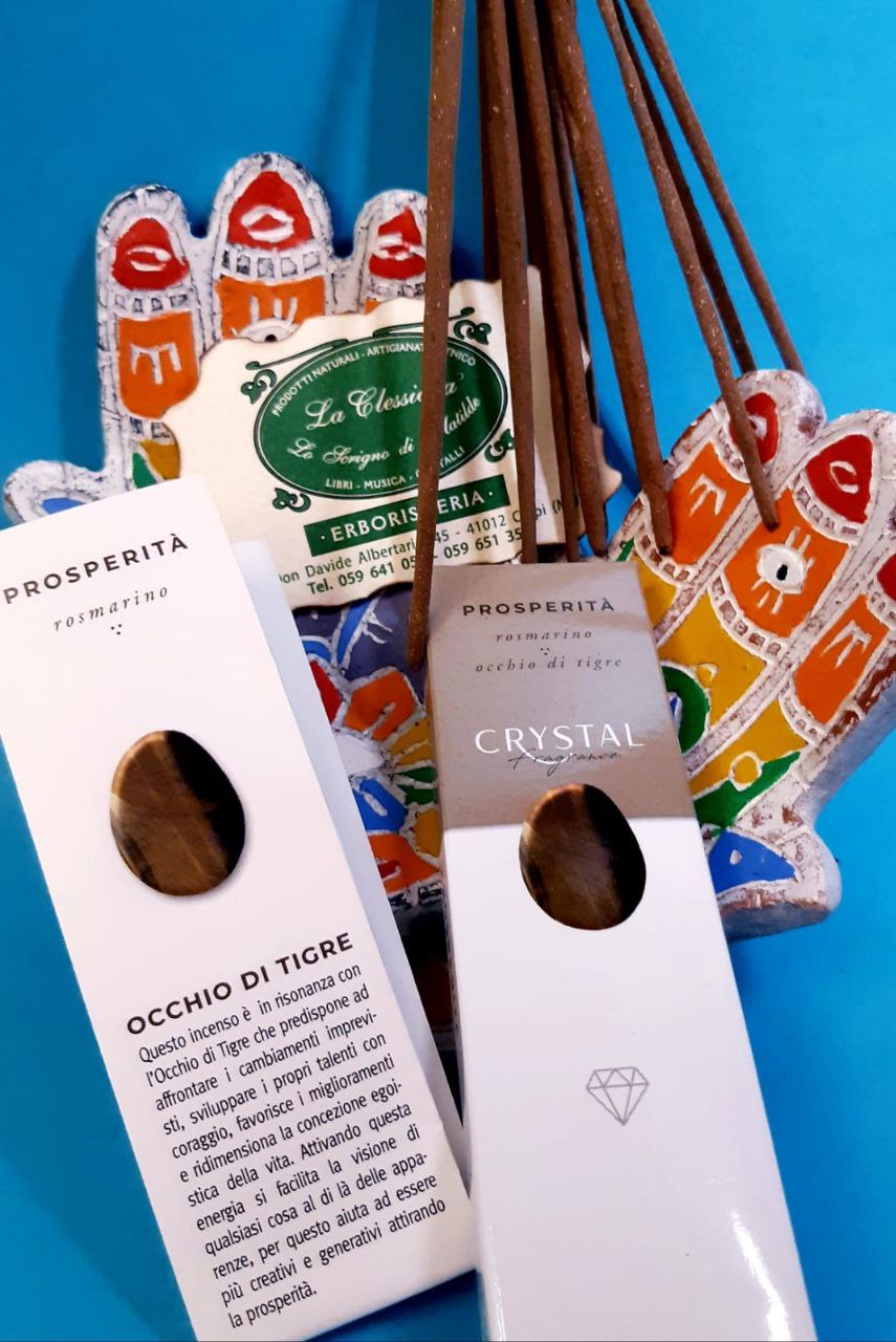 INCENS0 IN STICK CRYSTAL FRAGRANCE: PROSPERITA' (con rosmarino e occhio di tigre)