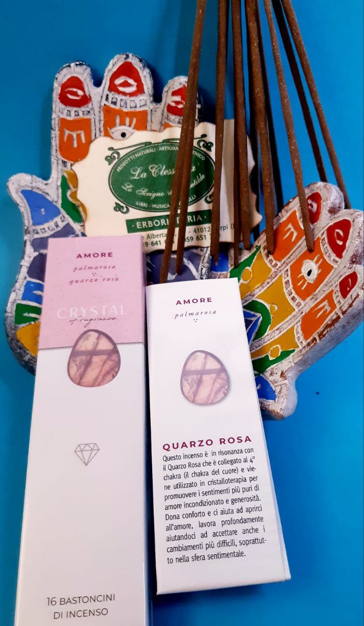 INCENS0 IN STICK CRYSTAL FRAGRANCE: AMORE (con palmarosa e quarzo rosa)
