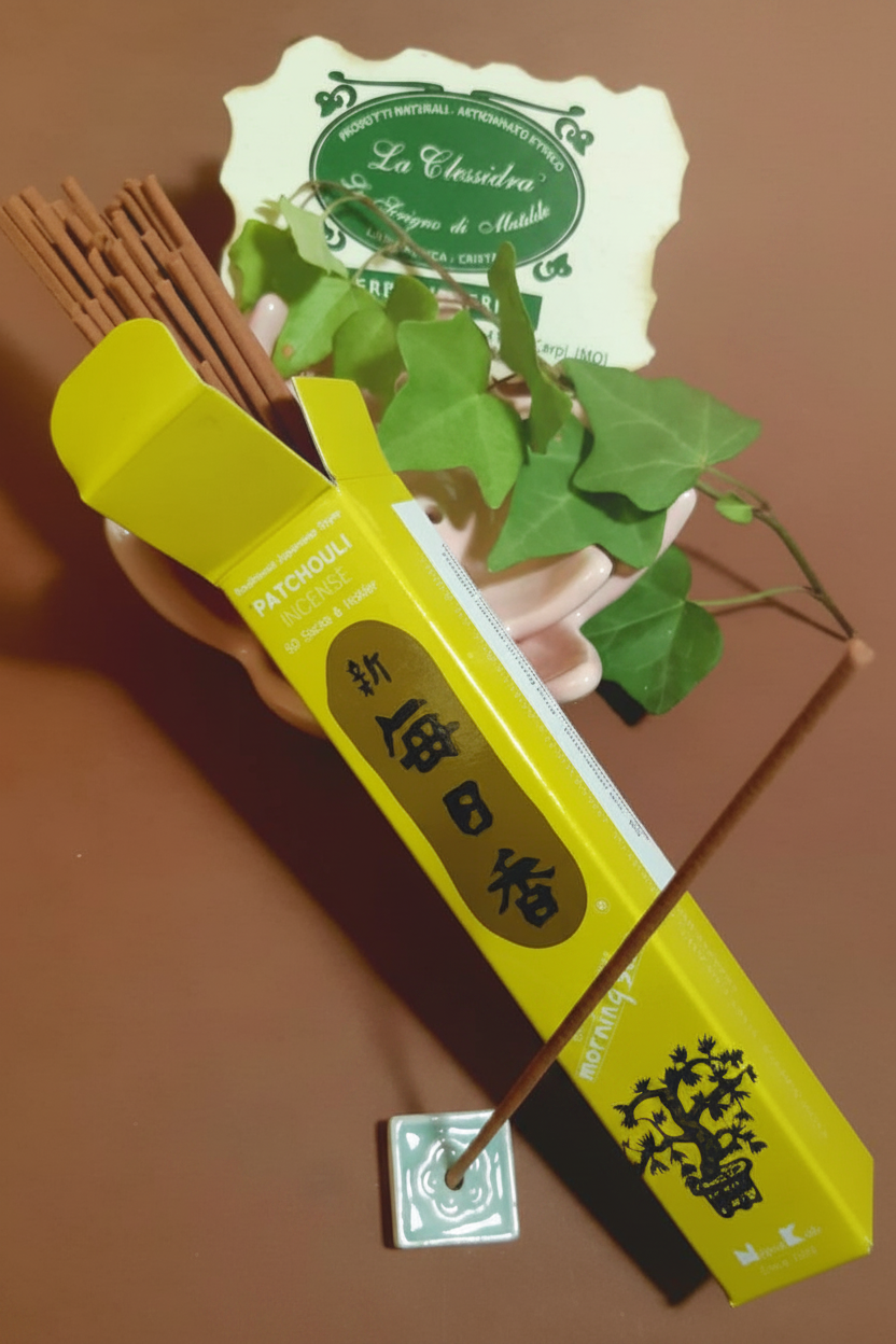 Incenso Giapponese Morning Star Patchouli particolare degli stick visibili Erboristeria La Clessidra Carpi