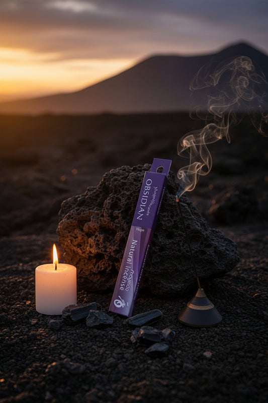 Incenso Giapponese Magnifiscients Obsidian Ossidiana  immerso nella natura rocciosa vulcanica e rilassante Erboristeria La Clessidra Carpi 