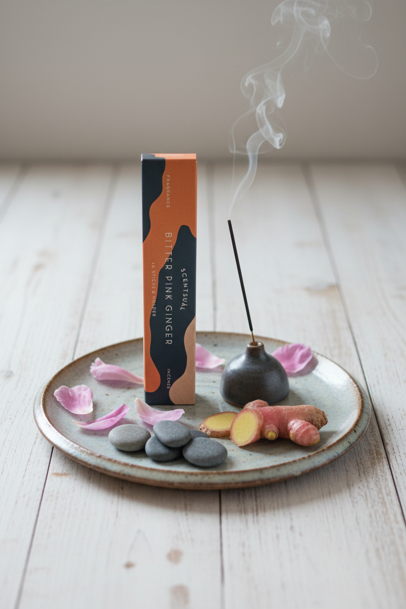 Incenso Giapponese Nippon Kodo Scentsual Bitter Pink Ginger Zenzero Rosa Piccante con stick acceso - Erboristeria La Clessidra Carpi