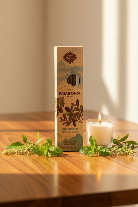 Incenso Sagrada Madre Yerba Mate Menta su legno e candela accesa - Erboristeria La Clessidra Carpi