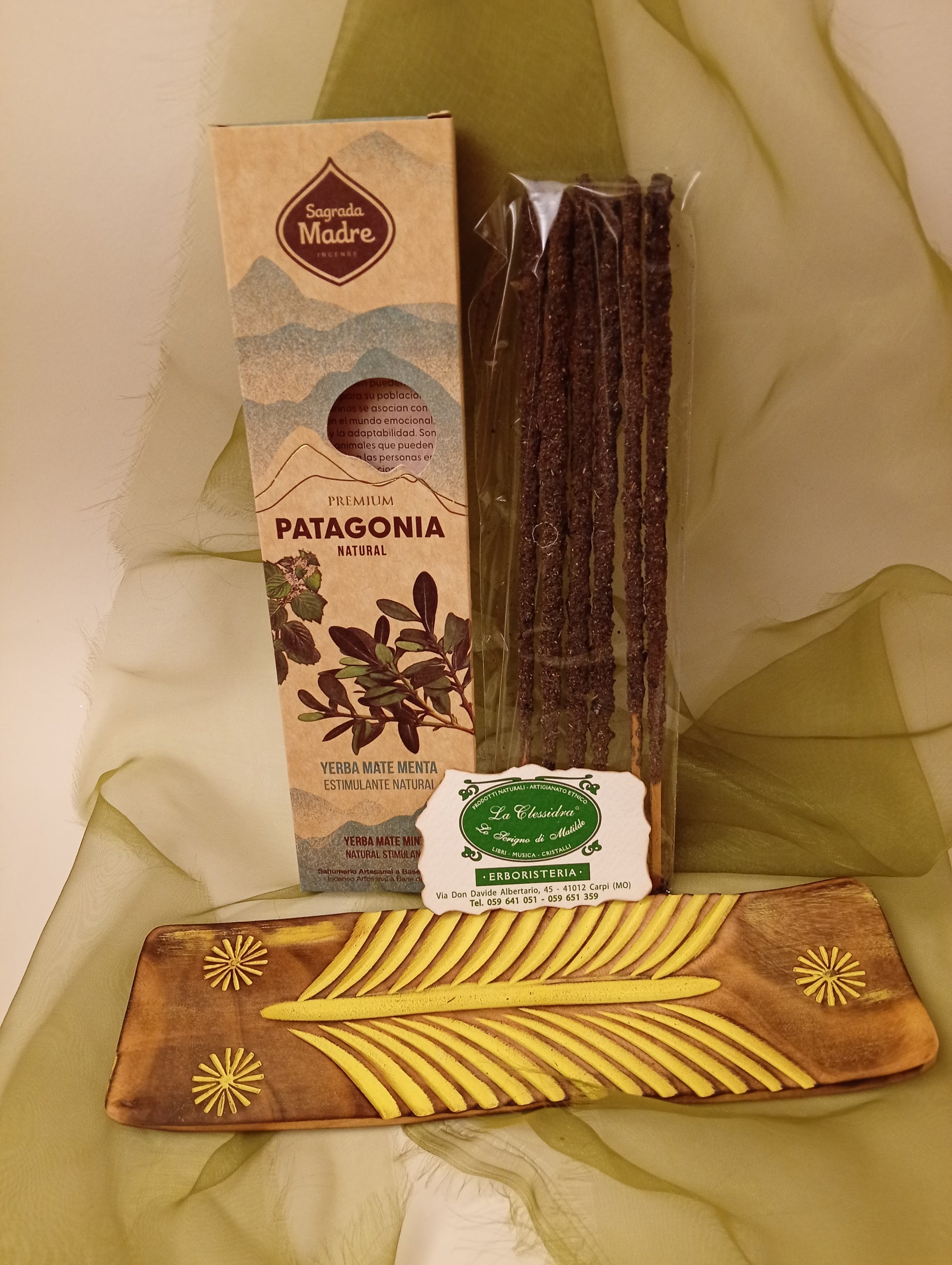 Incenso Sagrada Madre Yerba Mate Menta con portaincenso e biglietto - Erboristeria La Clessidra Carpi