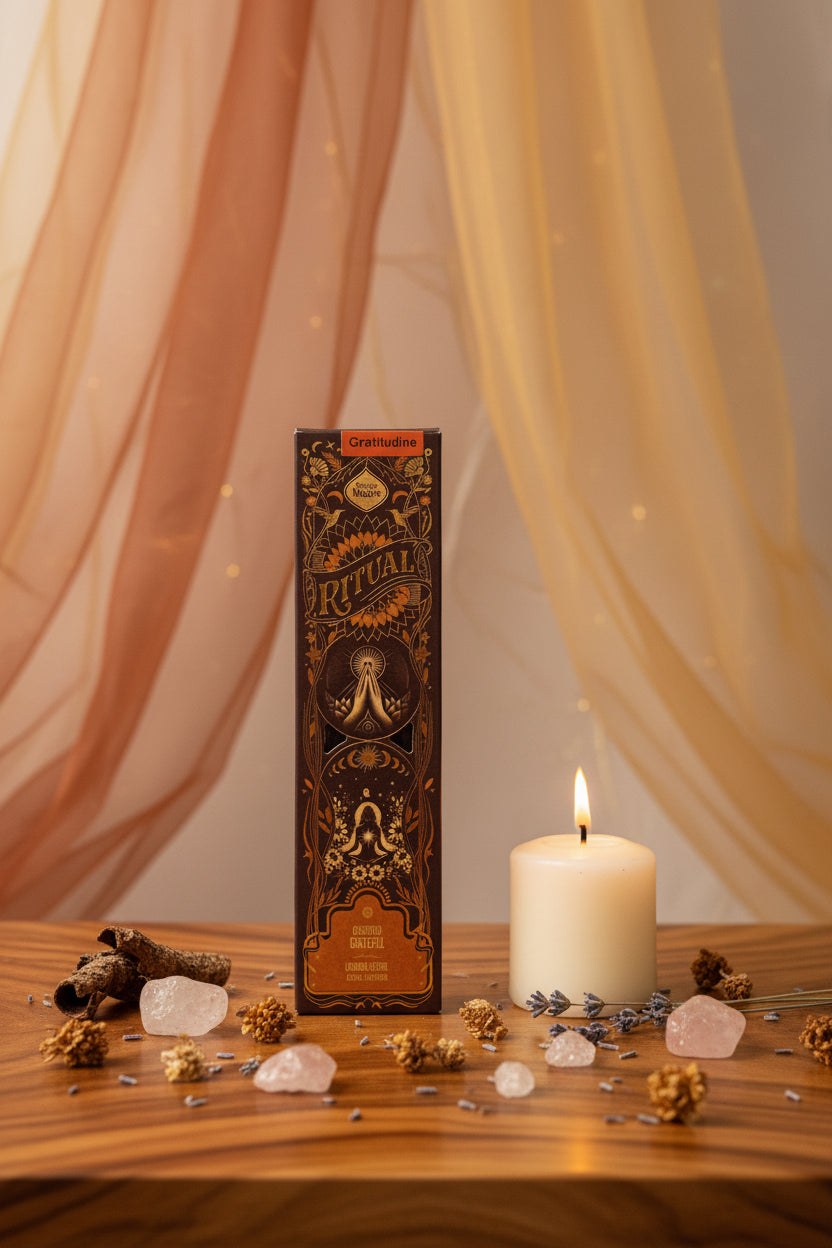 Incenso Sagrada Madre Gratitud su legno con cristalli candela e organza - Erboristeria La Clessidra Carpi