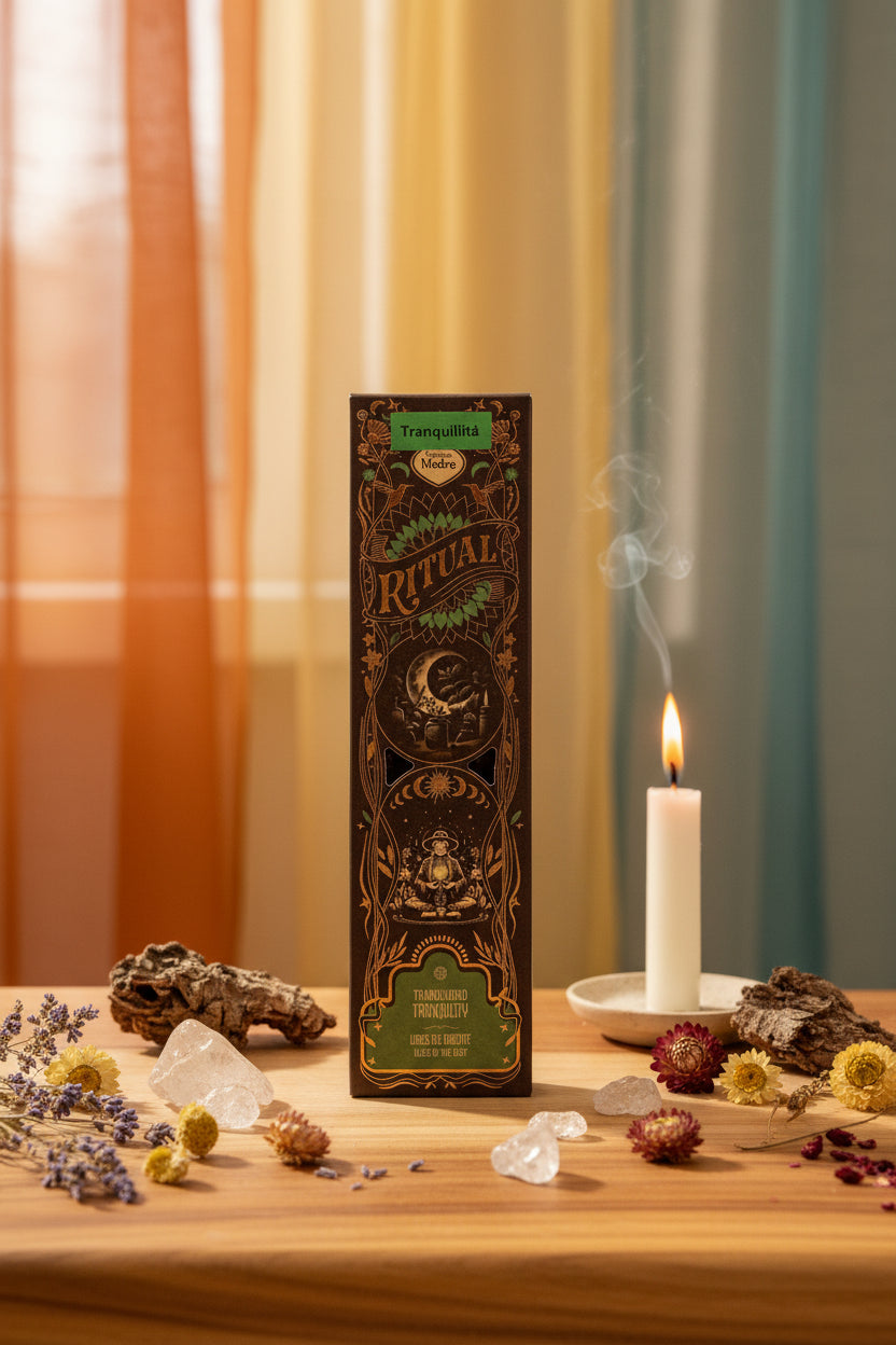 Incenso Sagrada Madre Tranquillidad su legno con cristalli candela e organza - Erboristeria La Clessidra Carpi