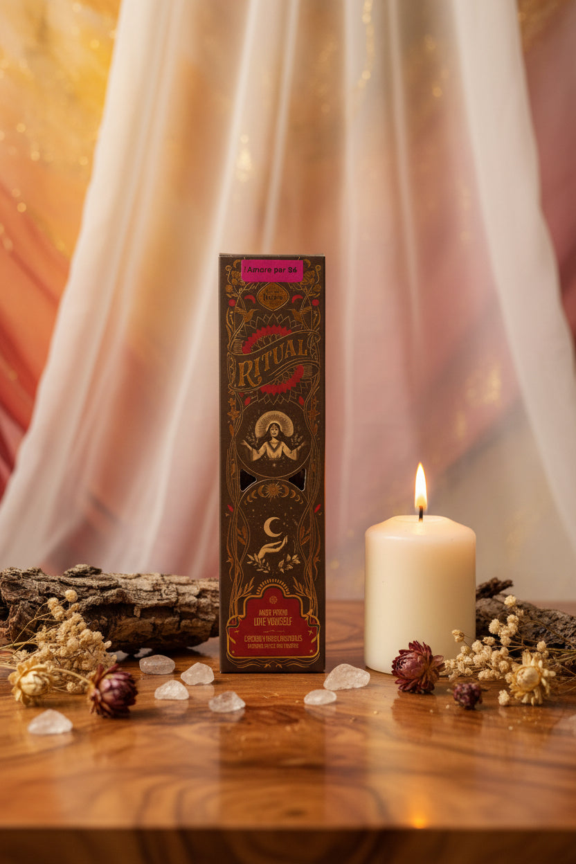 Incenso Sagrada Madre Amor Proprio su legno con cristalli candela
 e organza - Erboristeria La Clessidra Carpi