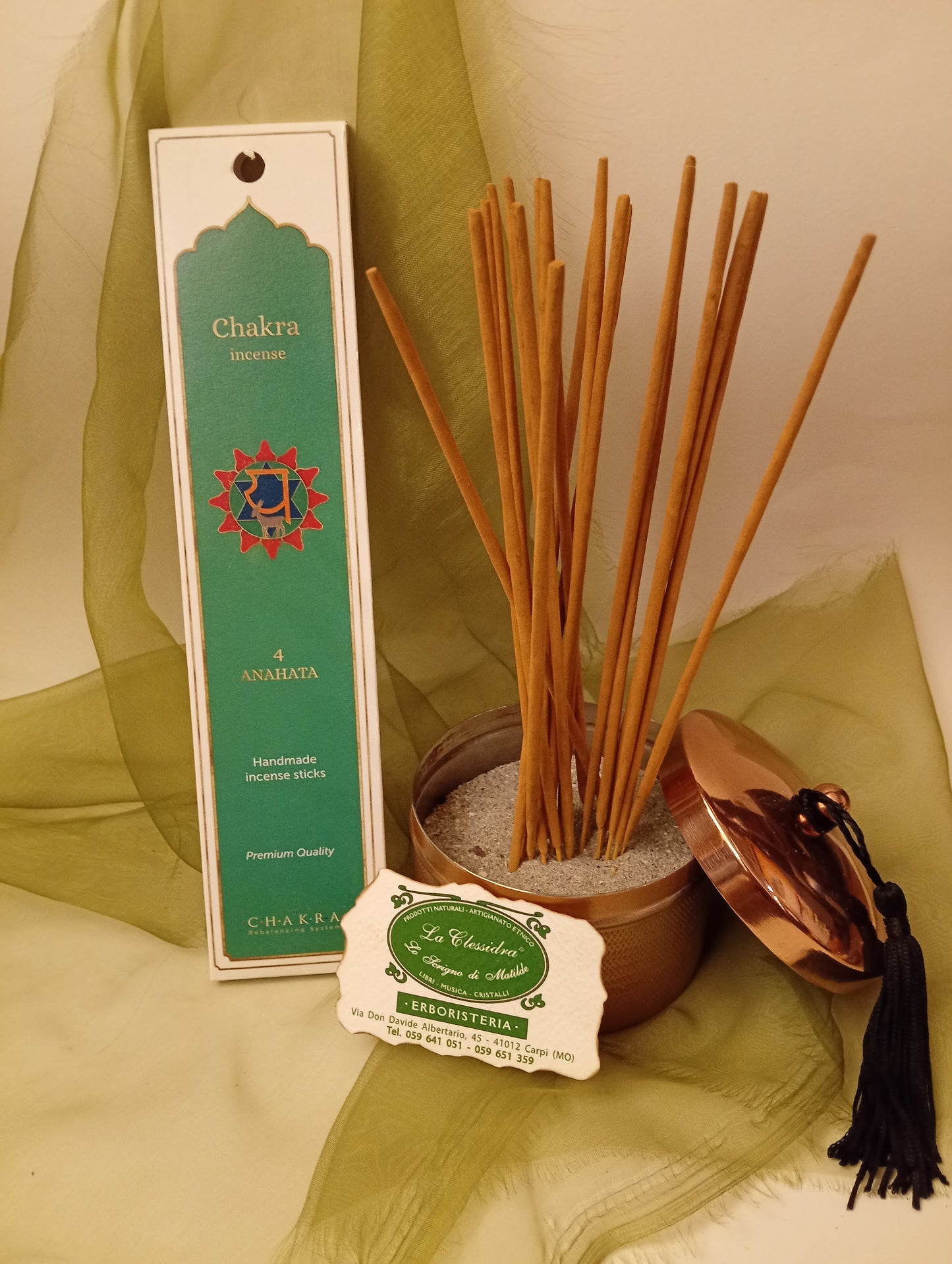 Incenso Anahata Fiore d'Oriente con portaincenso con sabbia e stick  – Erboristeria La Clessidra Carpi