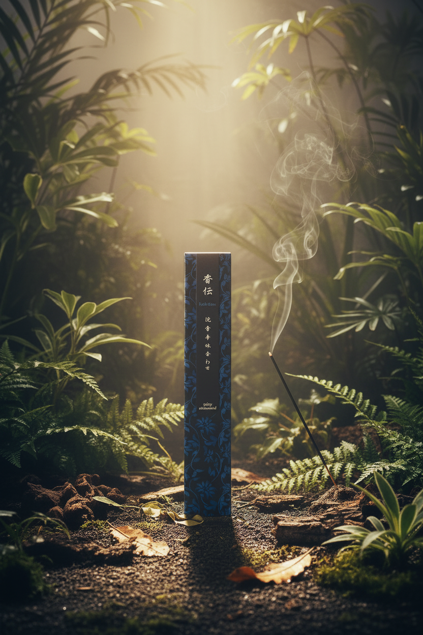 Incenso Giapponese Nippon Kodo Kohden Spicy Aloeswood Legno di Aloe in un bosco notturno di felci illuminato - Erboristeria La Clessidra Carpi