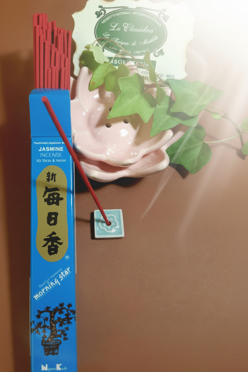 Incenso Giapponese Morning Star Jasmine Gelsomino aperto per mostrare il contenuto Erboristeria La Clessidra Carpi