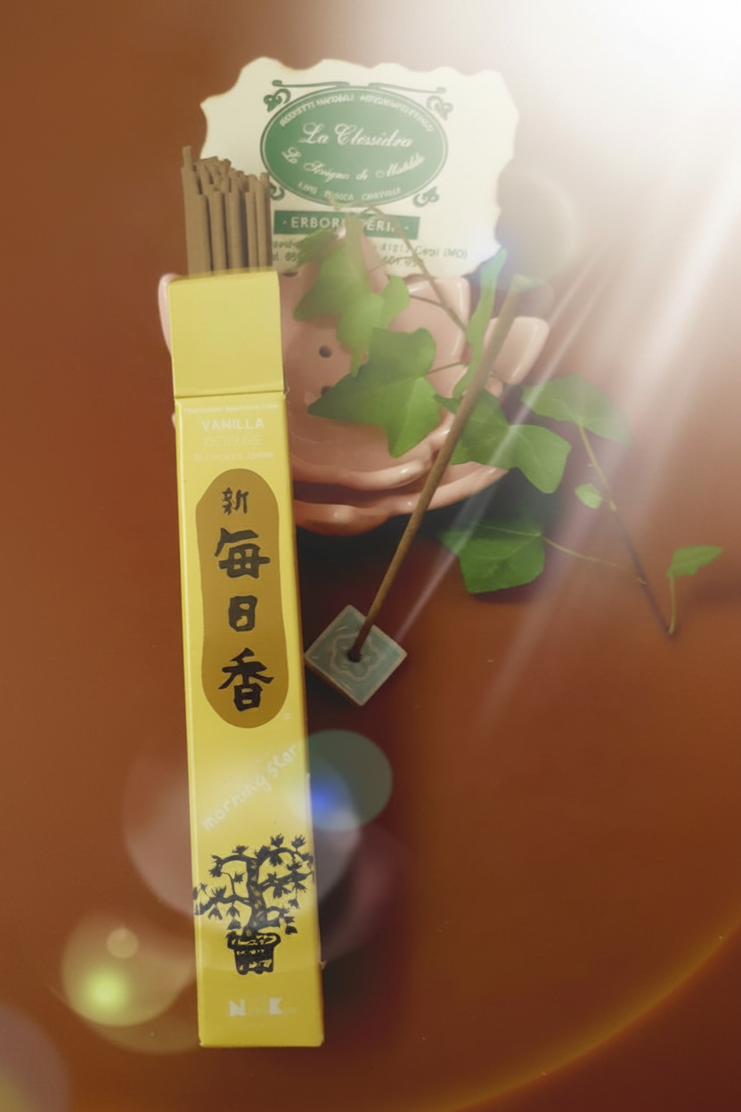 Incenso Giapponese Morning Star Vanilla Vaniglia con stick aperti Erboristeria La Cessidra Carpi