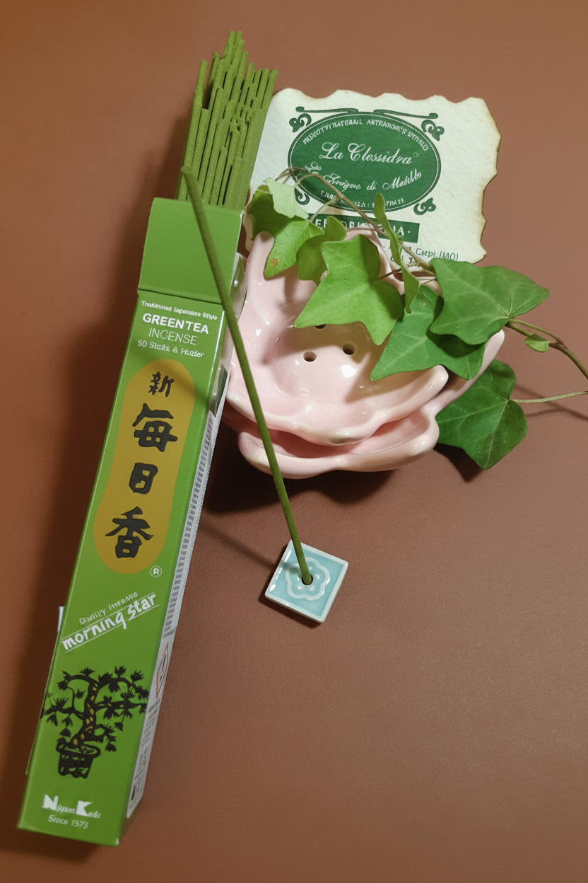 Incenso Giapponese Morning Star Green Tea the Verde scatola con stick visibili   Erboristeria La Clessidra Carpi