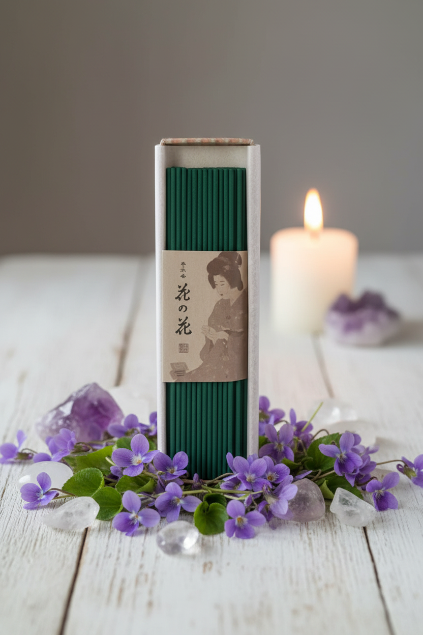Scatola aperta di Incenso Giapponese Hana No Hana Violet Violetta Erboristera La Clessidra Carpi