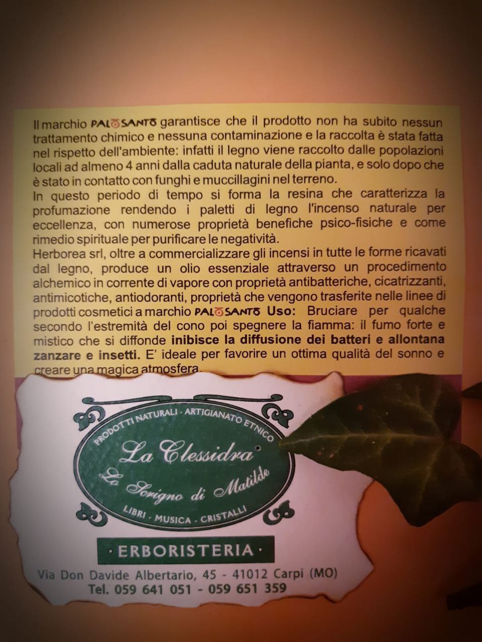 Palo santo:  PALO SANTO RISERVA ORO (incenso in stick)