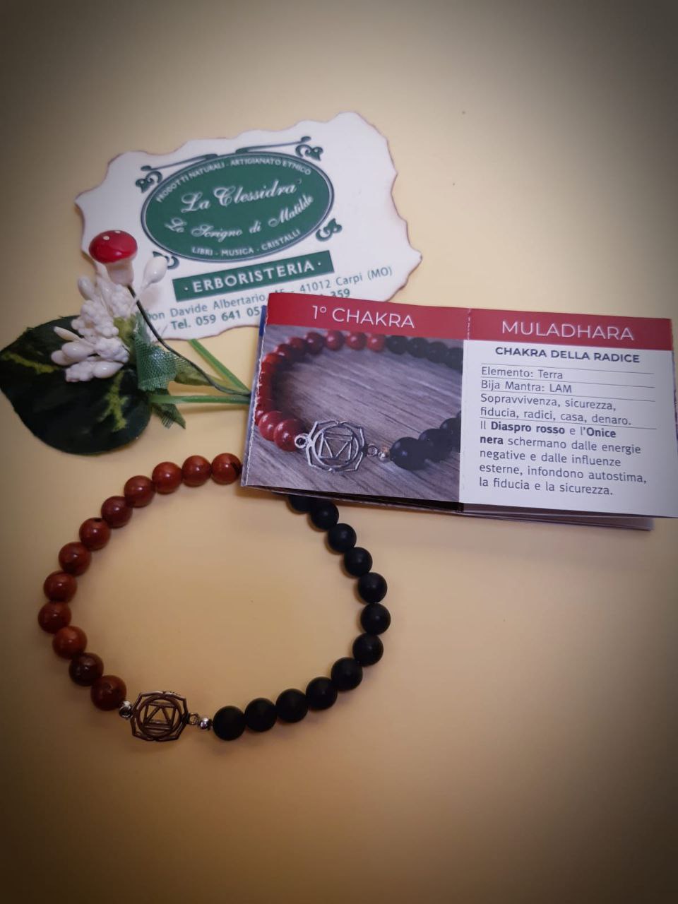 CHAKRA BRACCIALE HARMONY : n°1 MULADHARA DIASPRO ROSSO ONICE NERA