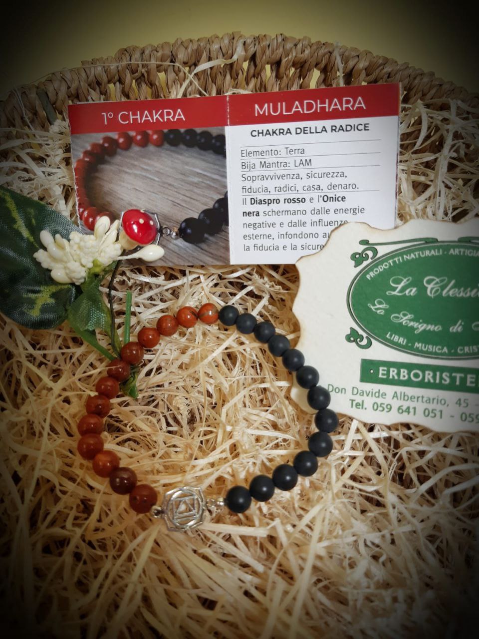 CHAKRA BRACCIALE HARMONY : n°1 MULADHARA DIASPRO ROSSO ONICE NERA