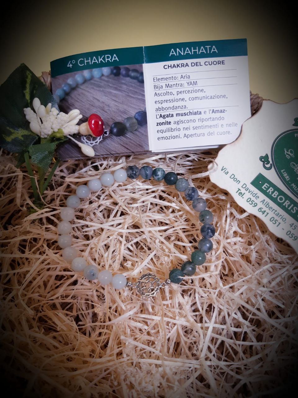 CHAKRA BRACCIALE HARMONY : n°4 ANAHATA AGATA MUSCHIATA E AMAZZONITE