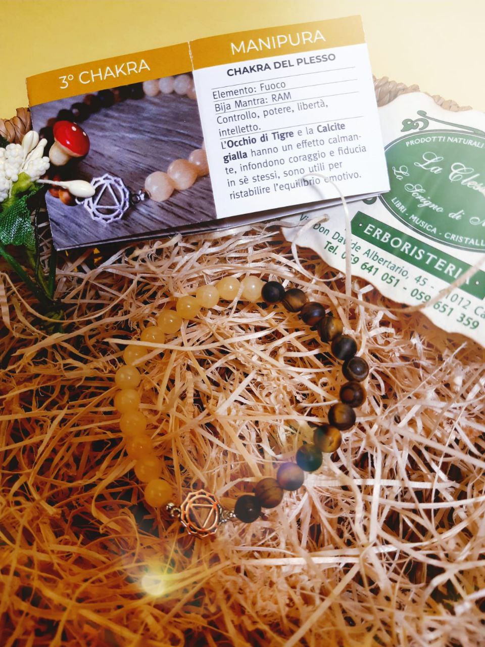 CHAKRA BRACCIALE HARMONY : n°3 MANIPURA OCCHIO DI TIGRE E CALCITE GIALLA