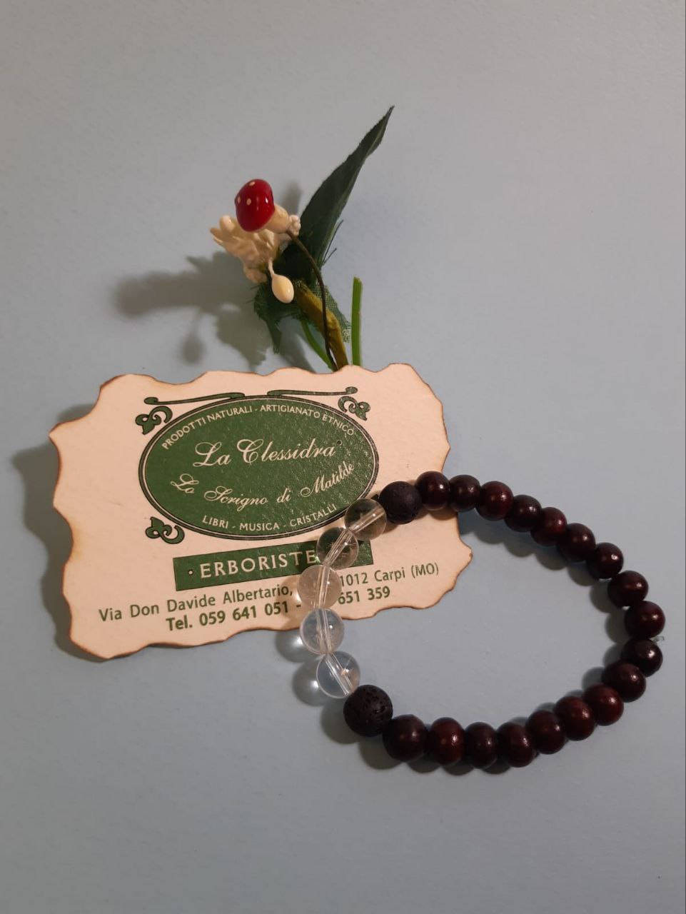 CHAKRA BRACCIALE LEGNO: n°7 SAHASRARA QUARZO IALINO