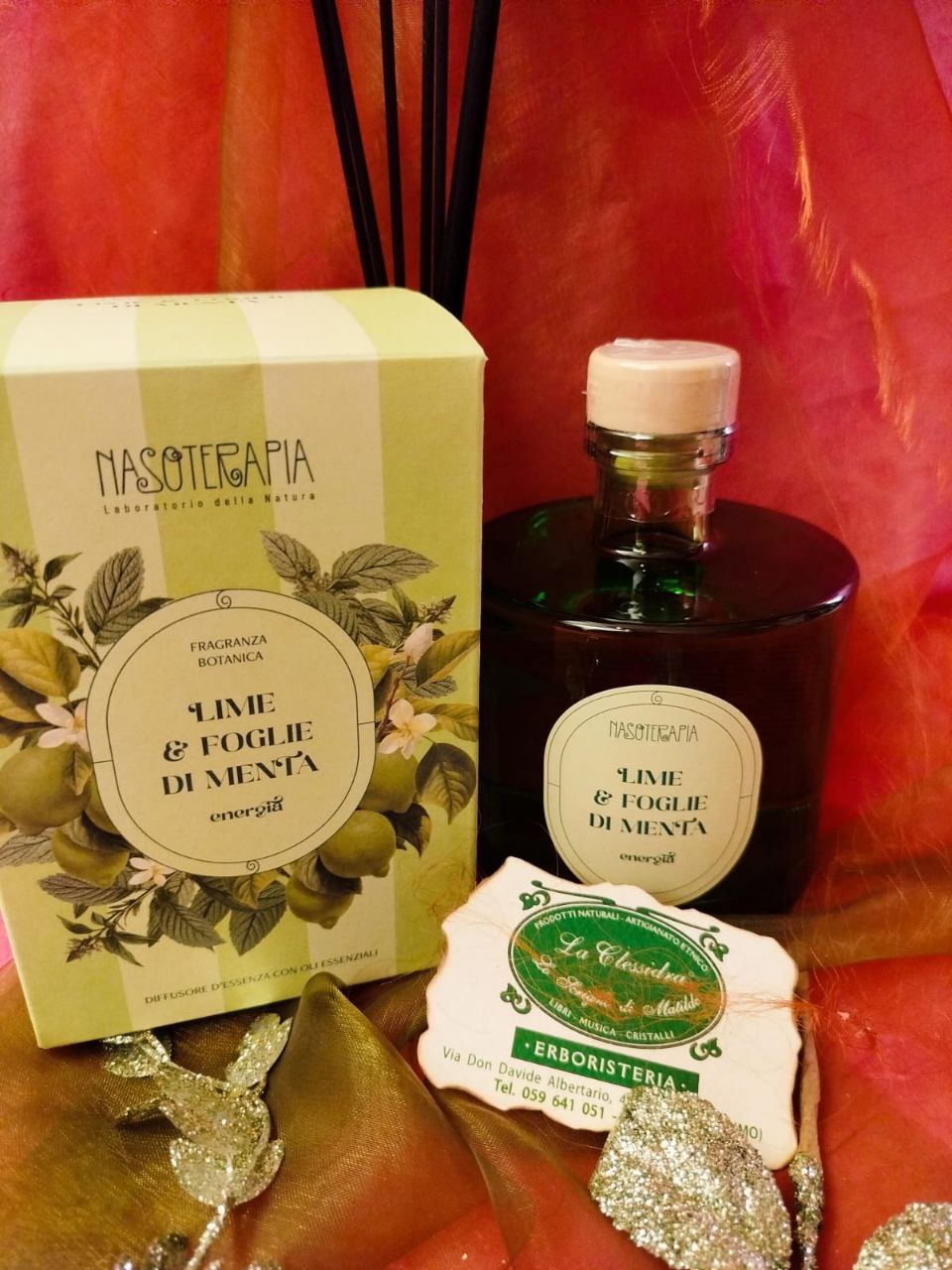 DIFFUSORE A BASTONCINO NASOTERAPIA: LIME E FOGLIE DI MENTA 500 ML