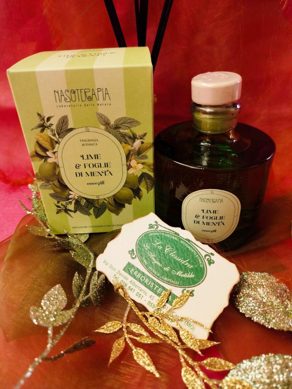 DIFFUSORE A BASTONCINO NASOTERAPIA: LIME E FOGLIE DI MENTA 200 ML