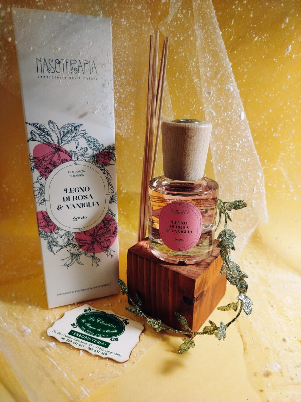 DIFFUSORE A BASTONCINO NASOTERAPIA LINEA CLASSICA: LEGNO DI ROSA E VANIGLIA