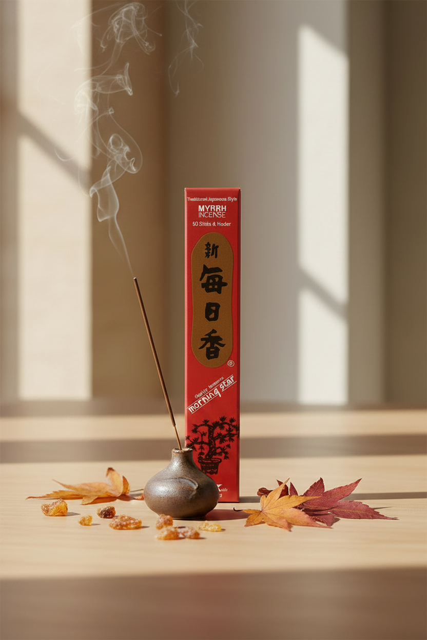 Incenso Giapponese Morning Star Myrrh Mirra  particolare di stick acceso  Erboristeria La Clessidra Carpi